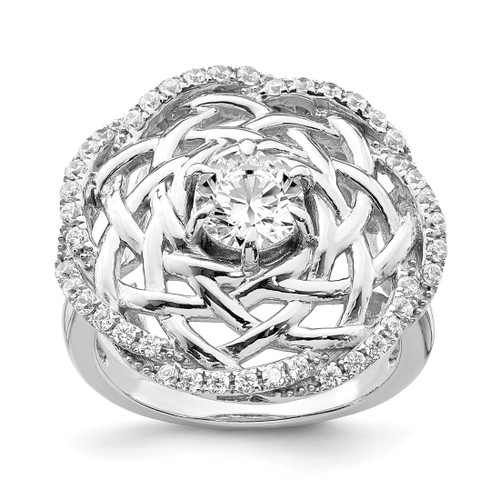 Sterling Silver Rhodium-Plated 6 mm Cubic Zirconia Center Woven Ring