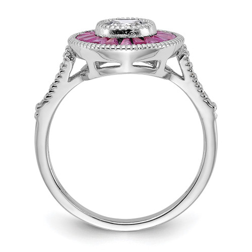 Sterling Silver Rhodium-Plated Polished Lab-Created Ruby and Cubic Zirconia Ring, 1.94 mm - View 2