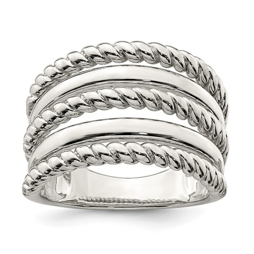 Sterling Silver Polished Fancy Ring, 14.5 mm Top Length, 22.4 mm Top Width, Textured, Round