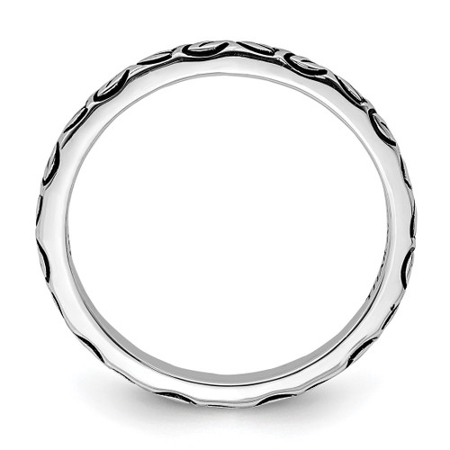 Sterling Silver Rhodium-Plated Antiqued Leaf Band Ring, 1.6 mm - View 2