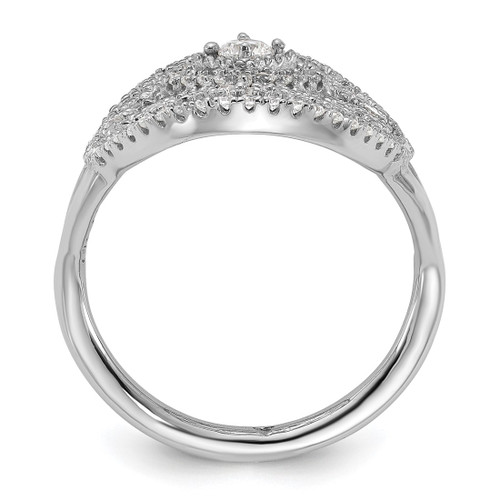 Sterling Silver Rhodium-Plated Cubic Zirconia Filigree Oval Ring, 1.37 mm - View 2