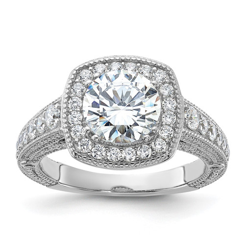 Sterling Silver Rhodium-Plated 8 mm Center Cubic Zirconia Halo Ring