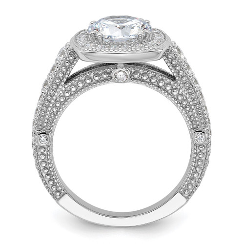 Sterling Silver Rhodium-Plated 8 mm Center Cubic Zirconia Halo Ring - View 2