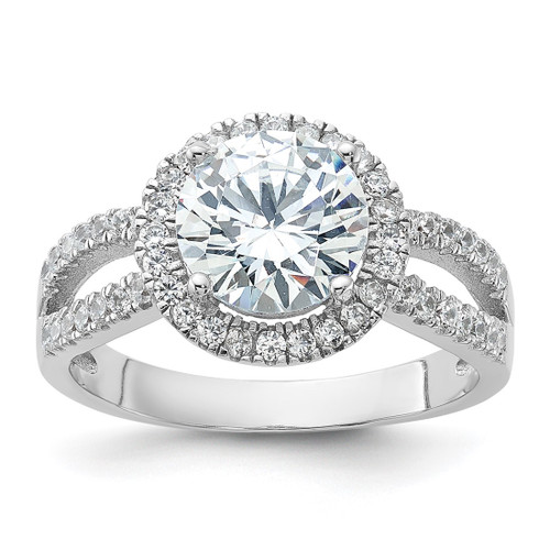 Sterling Silver Rhodium-Plated Halo 8 mm Center Cubic Zirconia Ring