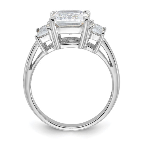 Sterling Silver Rhodium-Plated Emerald-Cut Cubic Zirconia 3-Stone Ring, 3.41 mm - View 2