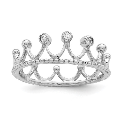 Sterling Silver Rhodium-Plated Cubic Zirconia Crown Ring