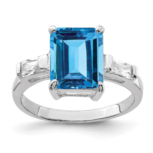 Sterling Silver Rhodium-Plated Blue Topaz Ring, 2 mm - QR699