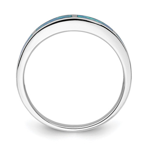 Sterling Silver Rhodium-Plated Blue Lab-Created Opal Inlay Band Ring, 1.43 mm - View 2