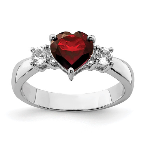 Sterling Silver Rhodium-Plated Heart Garnet & White Topaz Ring, 3.3 mm