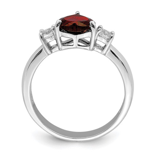 Sterling Silver Rhodium-Plated Heart Garnet & White Topaz Ring, 3.3 mm - View 2
