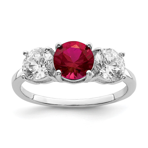 Sterling Silver Rhodium-Plated Lab-Created Corundum & Cubic Zirconia 3 Stone Ring, 1.57 mm
