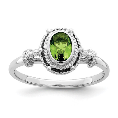 Sterling Silver Rhodium-Plated with Green Oval Cubic Zirconia Stone Ring, 1.69 mm