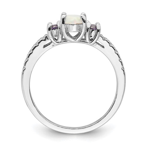 Sterling Silver Rhodium-Plated Lab-Created Opal and Cubic Zirconia Ring, 1.65 mm - View 2
