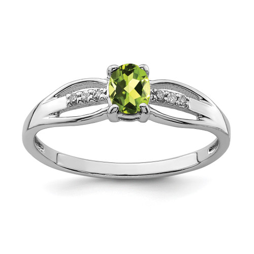Sterling Silver Rhodium-Plated 0.03ct Diamond Peridot Ring, 1.46 mm