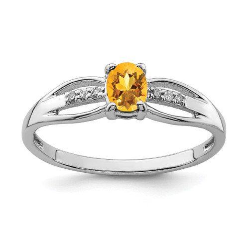 Sterling Silver Rhodium-Plated 0.03ct Diamond Citrine Ring, 1.46 mm