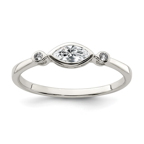 Sterling Silver Rhodium-Plated Polished White Topaz Ring, 1.65 mm