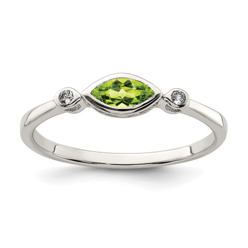 Sterling Silver Rhodium-Plated Polished Peridot and White Topaz Ring, 1.65 mm