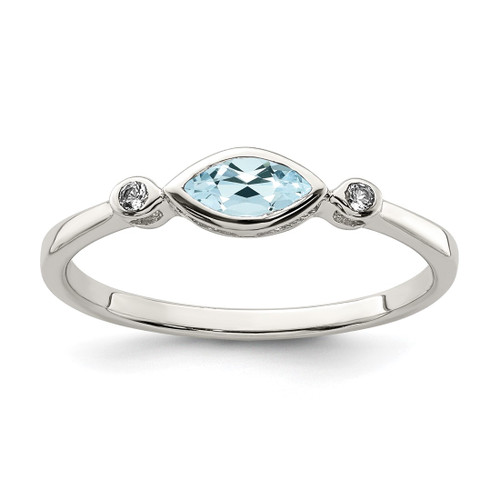 Sterling Silver Rhodium-Plated Polished Aquamarine/White Topaz Ring, 1.65 mm