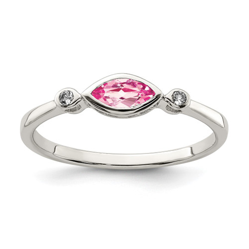 Sterling Silver Rhodium-Plated-Pltd Polished Pink Tourmaline/ White Topaz Ring, 1.65 mm