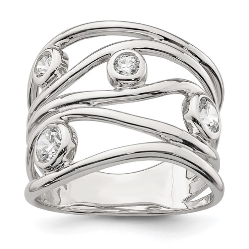 Sterling Silver Fancy Cubic Zirconia Ring, 21 mm Top Length, 18.3 mm Top Width