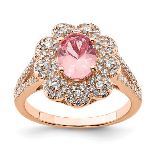 Sterling Silver Rose Gold-Tone Simulated PinkSapphire/Cubic Zirconia Ring