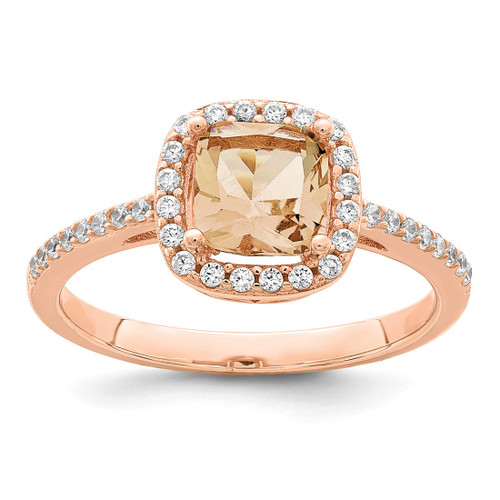 Sterling Silver Rose-Tone Square Peach Cubic Zirconia Halo Ring, 1.94 mm