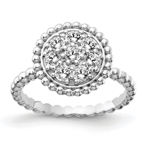 Sterling Shimmer Sterling Silver Rhodium-Plated 8 Stone Cubic Zirconia Round Beaded Ring