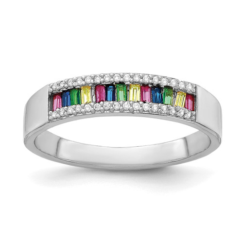 Prizma Sterling Silver Rhodium-Plated Colorful Baguette and White Cubic Zirconia Ring, 2.57 mm