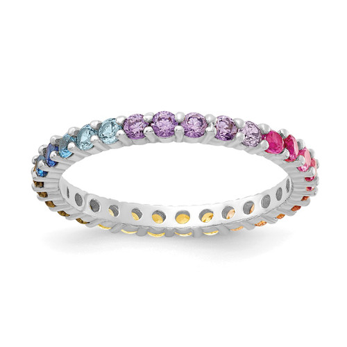 Prizma Sterling Silver Rhodium-Plated Colorful Cubic Zirconia Eternity Band Ring, 2.06 mm