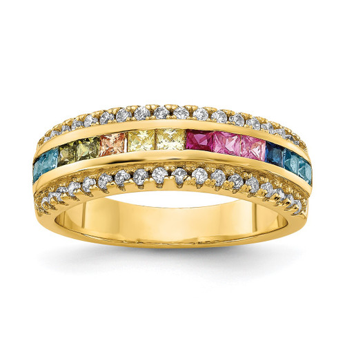 Prizma Sterling Silver Gold-Tone 14K Flash Gold and Silver-Tone Channel-Set Colorful and White Cubic Zirconia Ring, 3.23 mm