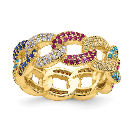 Prizma Sterling Silver Gold-Tone 14K Flash Gold and Silver-Tone Colorful Cubic Zirconia Cuban Link Ring
