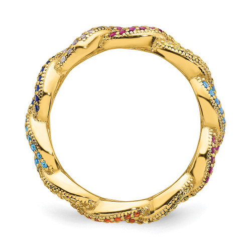 Prizma Sterling Silver Gold-Tone 14K Flash Gold and Silver-Tone Colorful Cubic Zirconia Cuban Link Ring - View 2