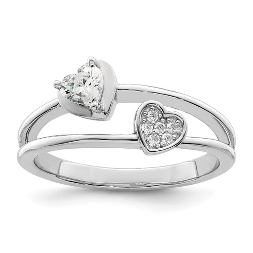 Sterling Silver Rhodium-Plated Cubic Zirconia Hearts Ring, 2.1 mm
