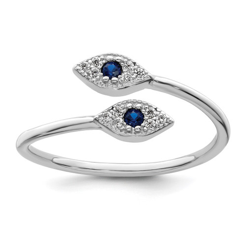 Sterling Silver Rhodium-Plated Polished Blue & White Cubic Zirconia Eye Adjustable Ring, 1.2 mm