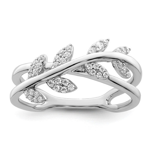Sterling Silver Rhodium-Plated Cubic Zirconia Leaves Ring, 1.8 mm