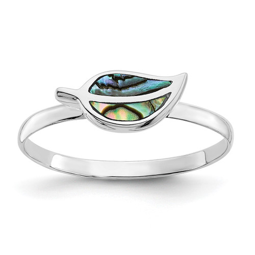 Sterling Silver Rhodium-Plated Abalone Leaf Ring, 1.8 mm