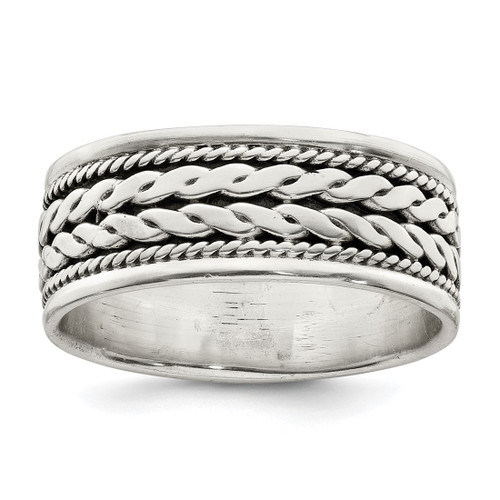 Sterling Silver Antiqued Rope Design Ring, 9.02 mm