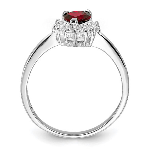 Sterling Silver Rhodium-Plated Garnet & Cubic Zirconia Heart Ring, 2 mm - View 2