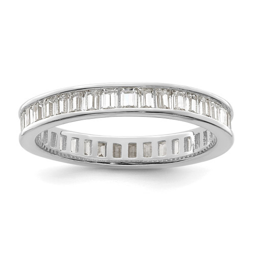 Sterling Silver Polished Rhodium-Plated Channel Set Cubic Zirconia Band Ring, 3.2 mm