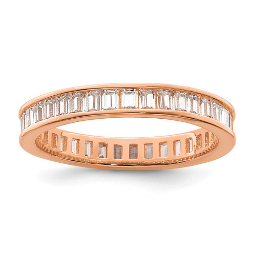 Sterling Silver Polished Rose Gold-Tone Channel Set Cubic Zirconia Band Ring, 3.2 mm