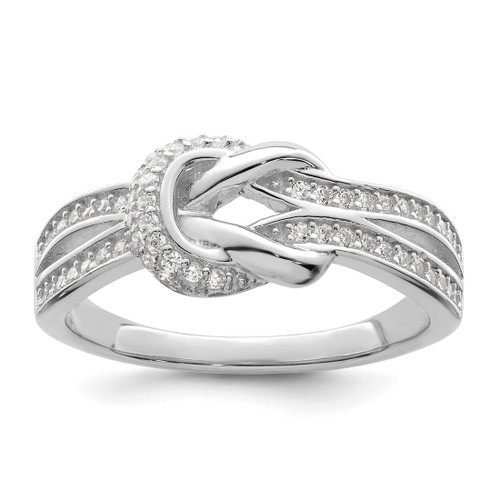 Sterling Silver Polished Rhodium-Plated Cubic Zirconia Knot Ring