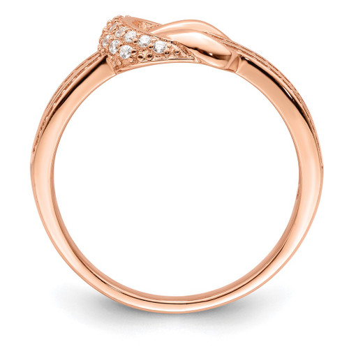 Sterling Silver Polished Rose-Tone Cubic Zirconia Knot Ring - View 2