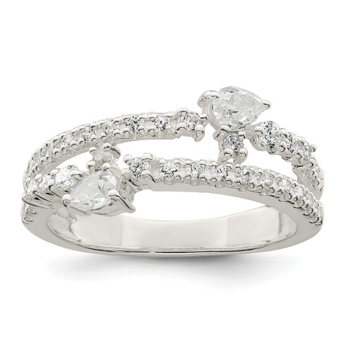 Sterling Silver Cubic Zirconia Ring, Polished, 9.5 mm Top Length, 13.8 mm Top Width
