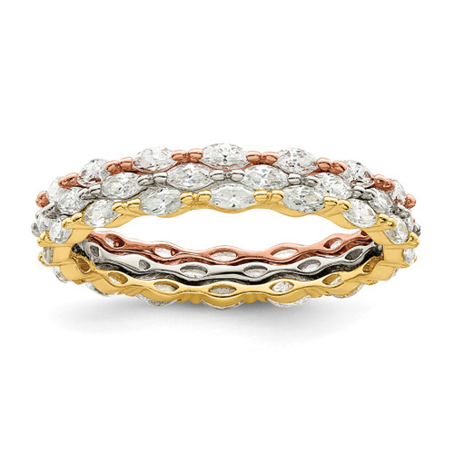 Sterling Silver Rose & Gold-Tone Marquise Cubic Zirconia Eternity 3 Ring Set, 1.5 mm