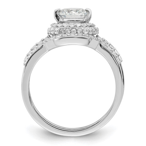 Sterling Silver Rhodium-Plated Cubic Zirconia Halo Engagement Ring & Band Set, 1.72 mm - View 2