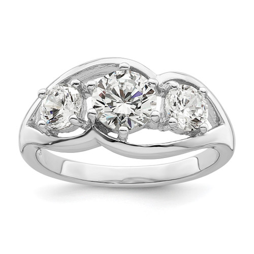 Sterling Silver Rhodium-Plated Three Stone Twist Cubic Zirconia Ring
