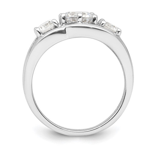 Sterling Silver Rhodium-Plated Three Stone Twist Cubic Zirconia Ring - View 2
