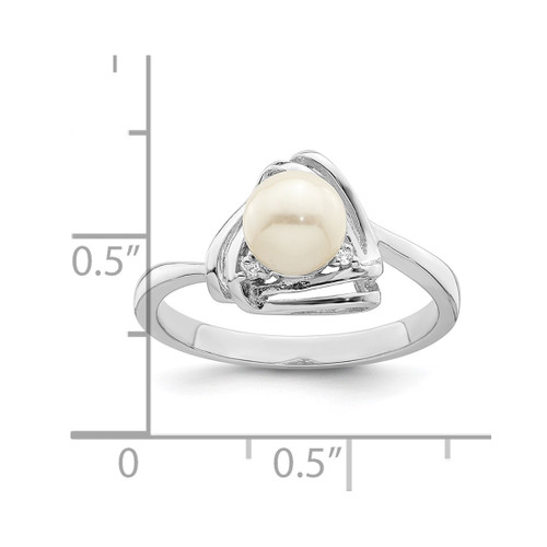Sterling Silver Rhodium-Plated Cultured Freshwater Pearl and Cubic Zirconia Triangle Ring, 2.2 mm - View 2