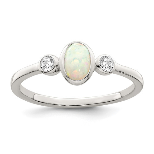 Sterling Silver Polished Cubic Zirconia and White Lab-Created Opal Ring, 1.5 mm