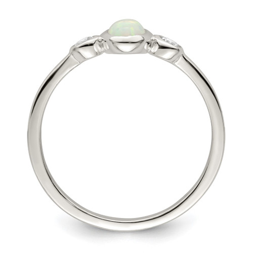 Sterling Silver Polished Cubic Zirconia and White Lab-Created Opal Ring, 1.5 mm - View 2